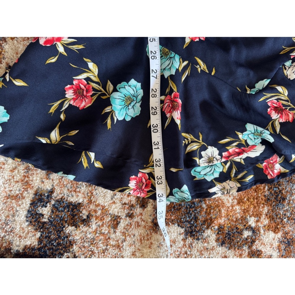 Xhilaration Navy Blue Floral Ruffle Mini Dress Smocked‎ Back Medium - Picture 7 of 8